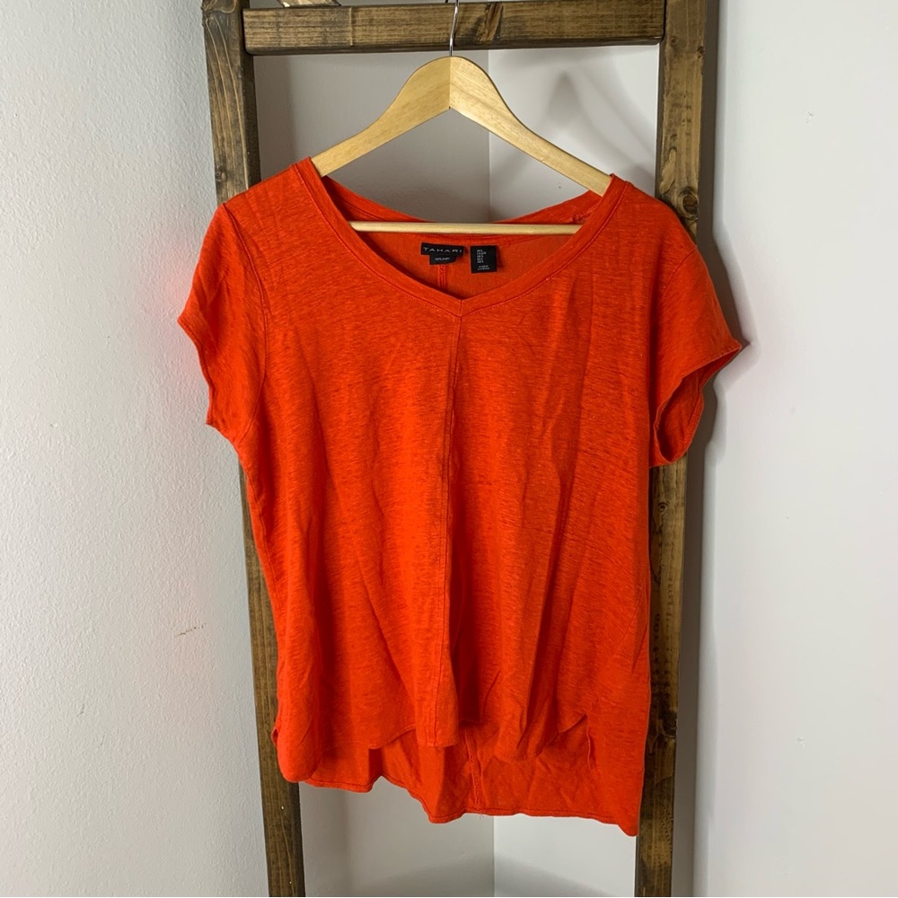 Tahari Linen V-Neck Women's Top Size L